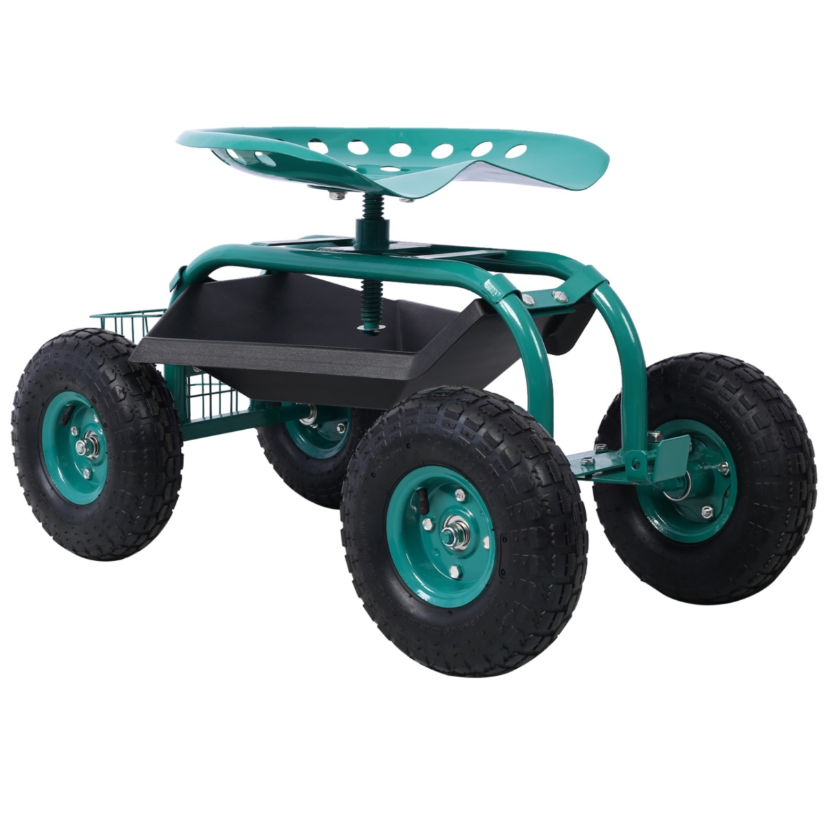 Rolling Garden Scooter Garden Cart Seat with Wheels and Tool Tray, 360 Swivel Seat, Green--refurbished