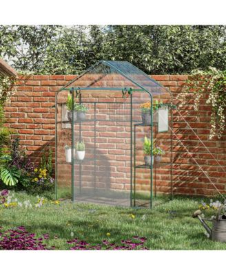 Outdoor Walk-in Mini Greenhouse with Mesh Door & Windows, Small Portable Garden Green House with 3 Tiers 6 Shelves, Trellis, & Plant Labels