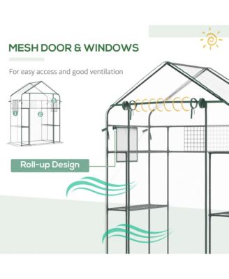 Outdoor Walk-in Mini Greenhouse with Mesh Door & Windows, Small Portable Garden Green House with 3 Tiers 6 Shelves, Trellis, & Plant Labels