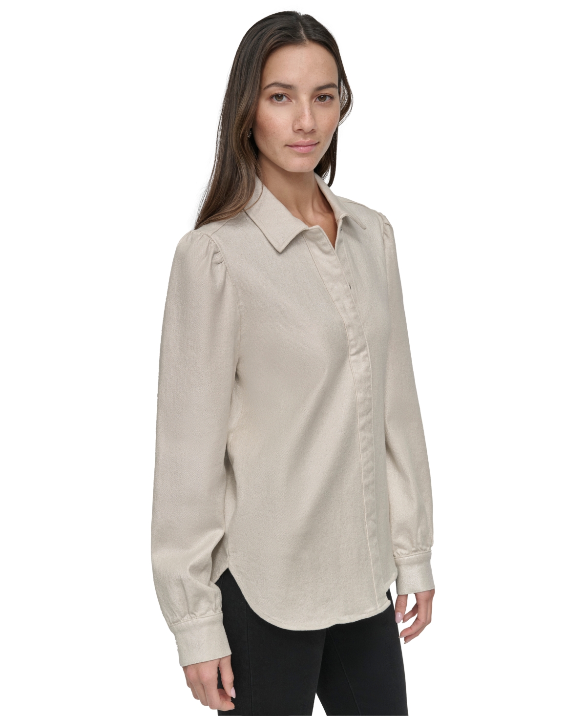 Shop Dkny Jeans Women's Cotton Puffed-shoulder Denim Shirt In Ifr - Ecru,silver