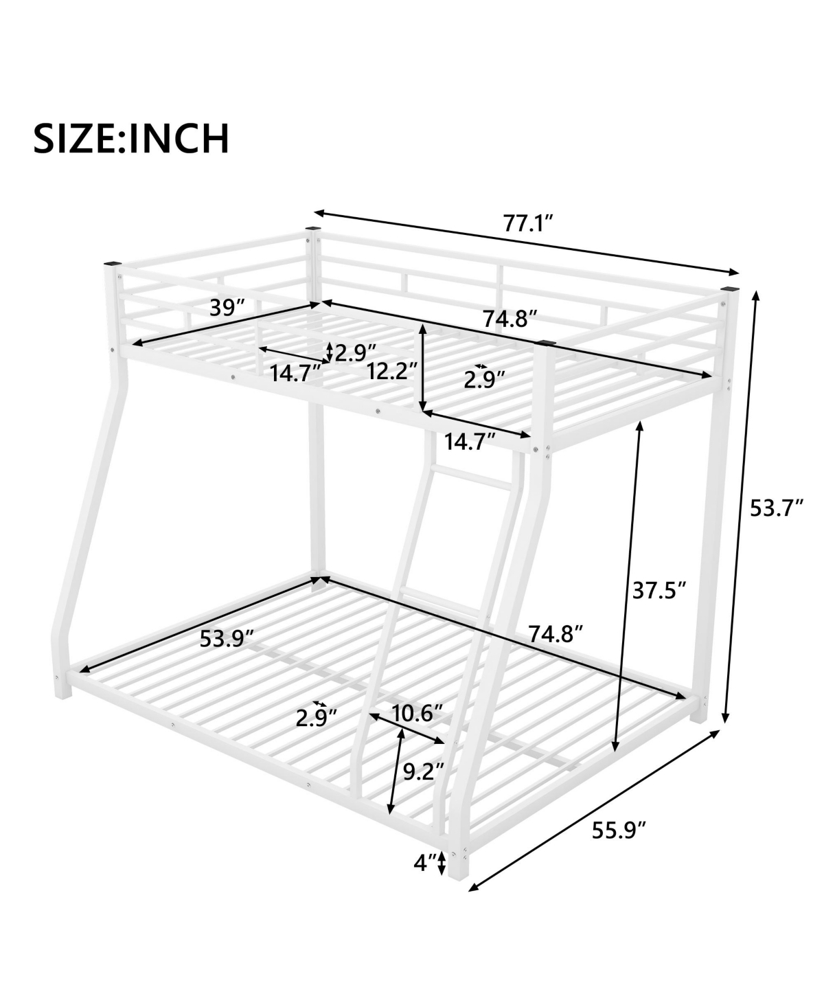 Slickblue Twin Over Full Metal Floor Bunk Bed Sturdy Design for Kids and Teens