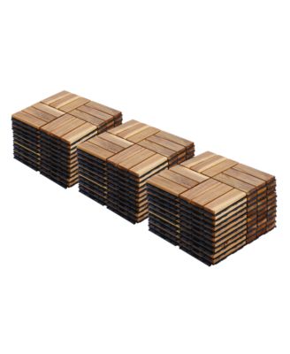 10 PCS Interlocking Deck Tiles Checker Pattern, 12" x 12" Square Yellow Acacia Hardwood Outdoor Flooring for Patio, Bancony, Pool Side,...