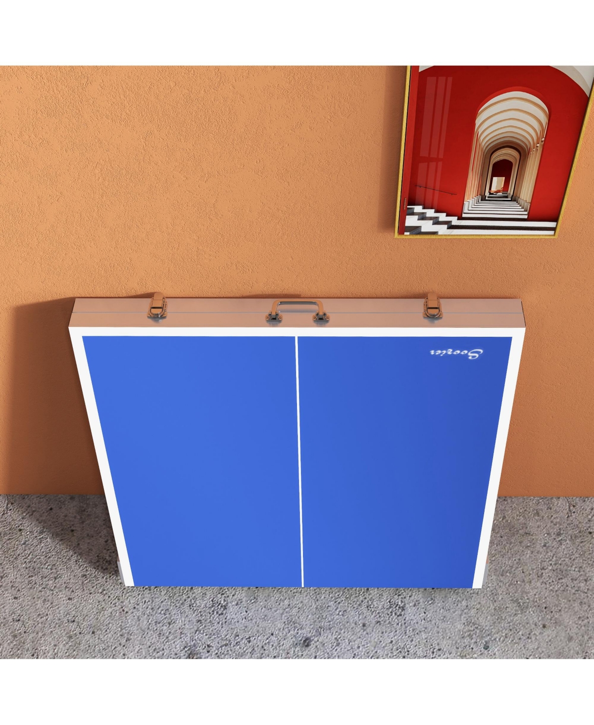 Streamdale Furniture Mini Ping Pong Table Set for Outdoor and Indoor, Foldable Table Tennis Table with Net, 2 Paddles, 3 Balls, Adjustable Feet, Easy