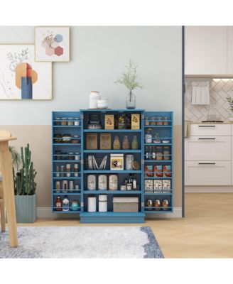 41" Kitchen Pantry Storage Cabinet, Freestanding Kitchen Cabinet with 12 Door Shelves, Double Doors, 5-tier Shelving and Adjustable Shelves, Blue