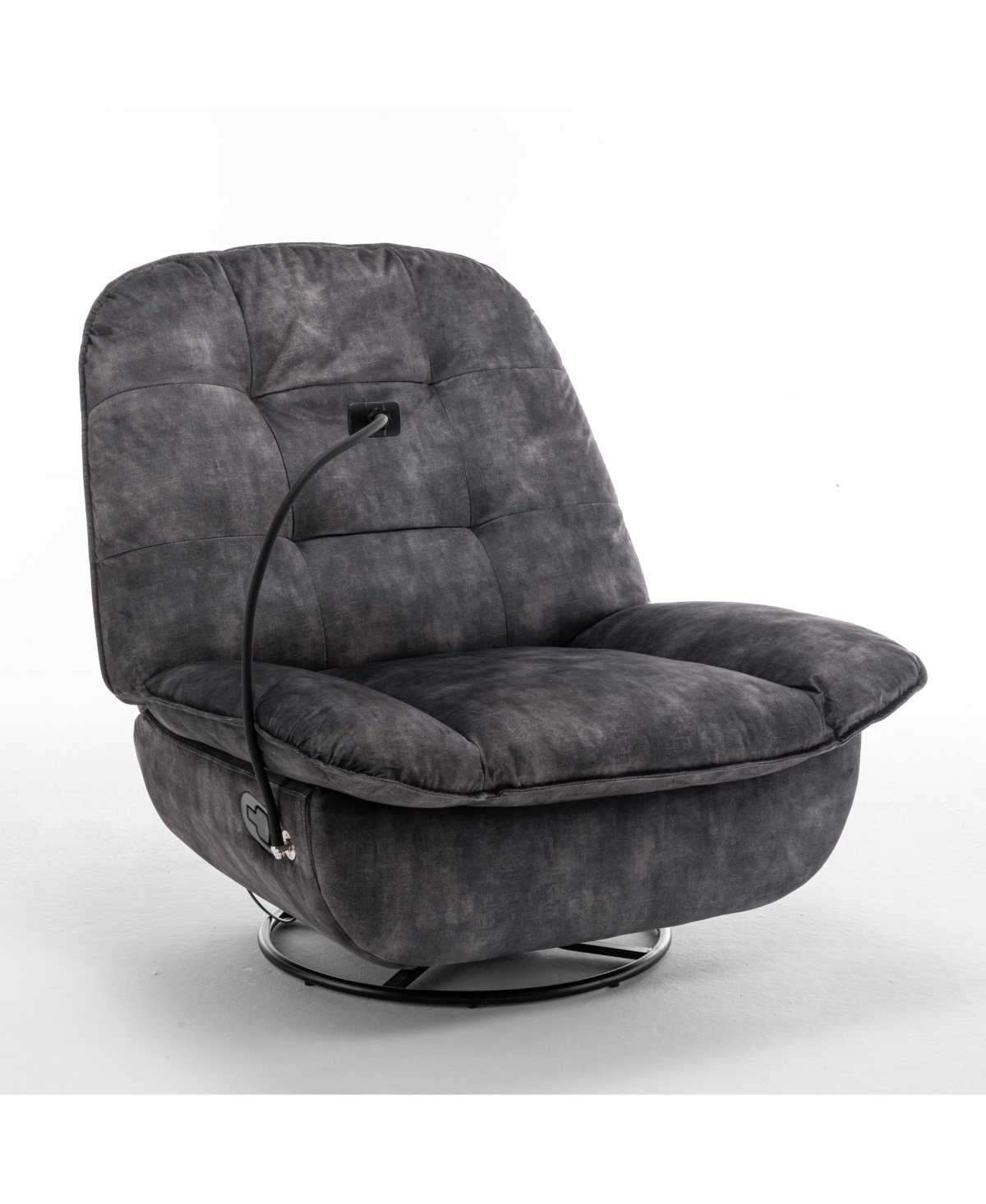 Black recliner, reclining lazy chair, mobile phone holder, large and comfortable reading chair, swivel gliding rocking chair, gold-stamped velvet