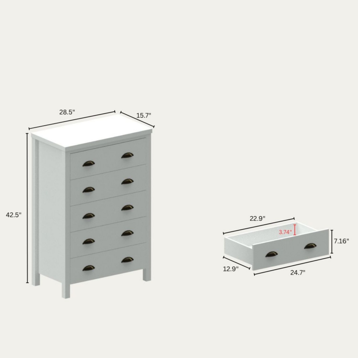 Streamdale Furniture Modern 5-Drawer Dresser: Sleek Storage, Easy Assembly, Safety Interlock