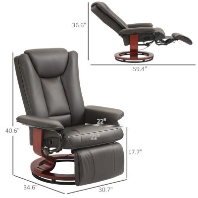 Manual Swivel Recliner Chair, PU Leather Reclining Chair with Footrest for Living Room, Brown