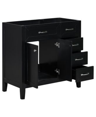 36" Solid Rubberwood & MDF 2 Doors & 3 Drawers Vanity Cabinet Base Only