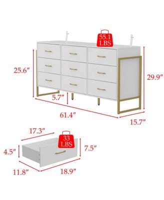   9-Drawer   Particle Board, MDF   Golden Accents, Water-Resistant Surface, Anti-Deformation Wooden Dresser