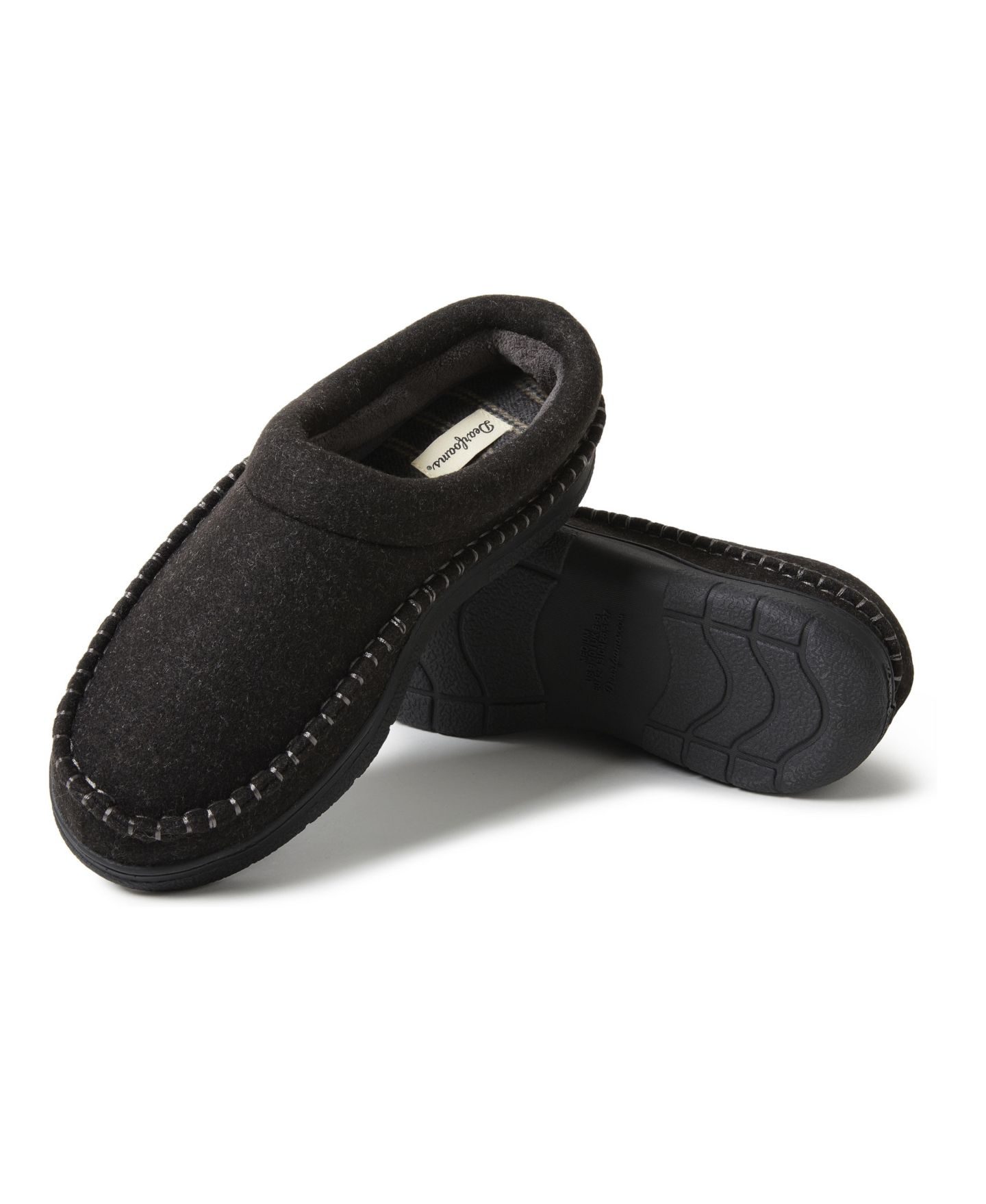 Мужские тапочки Dearfoams Thompson Wool Blend Clog Slipper, цвет: Чёрный — фото 2