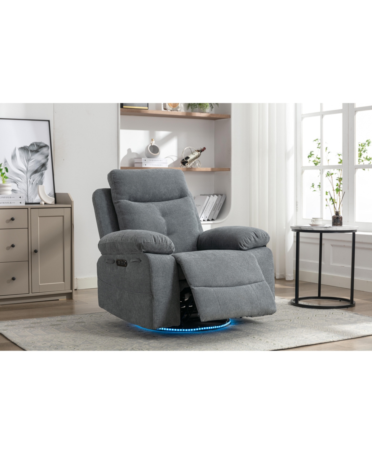 Streamdale Furniture Power Recliner Glider Chair With Bluetooth Speaker 270 Degree Swivel With Led Light Side Arm With Storage Pockets Usb+Type C Char