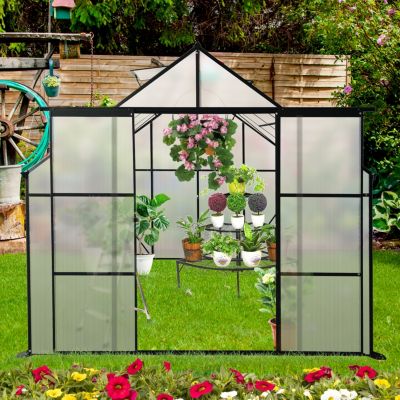 8x8 Ft Double Door Greenhouse with Raised Base