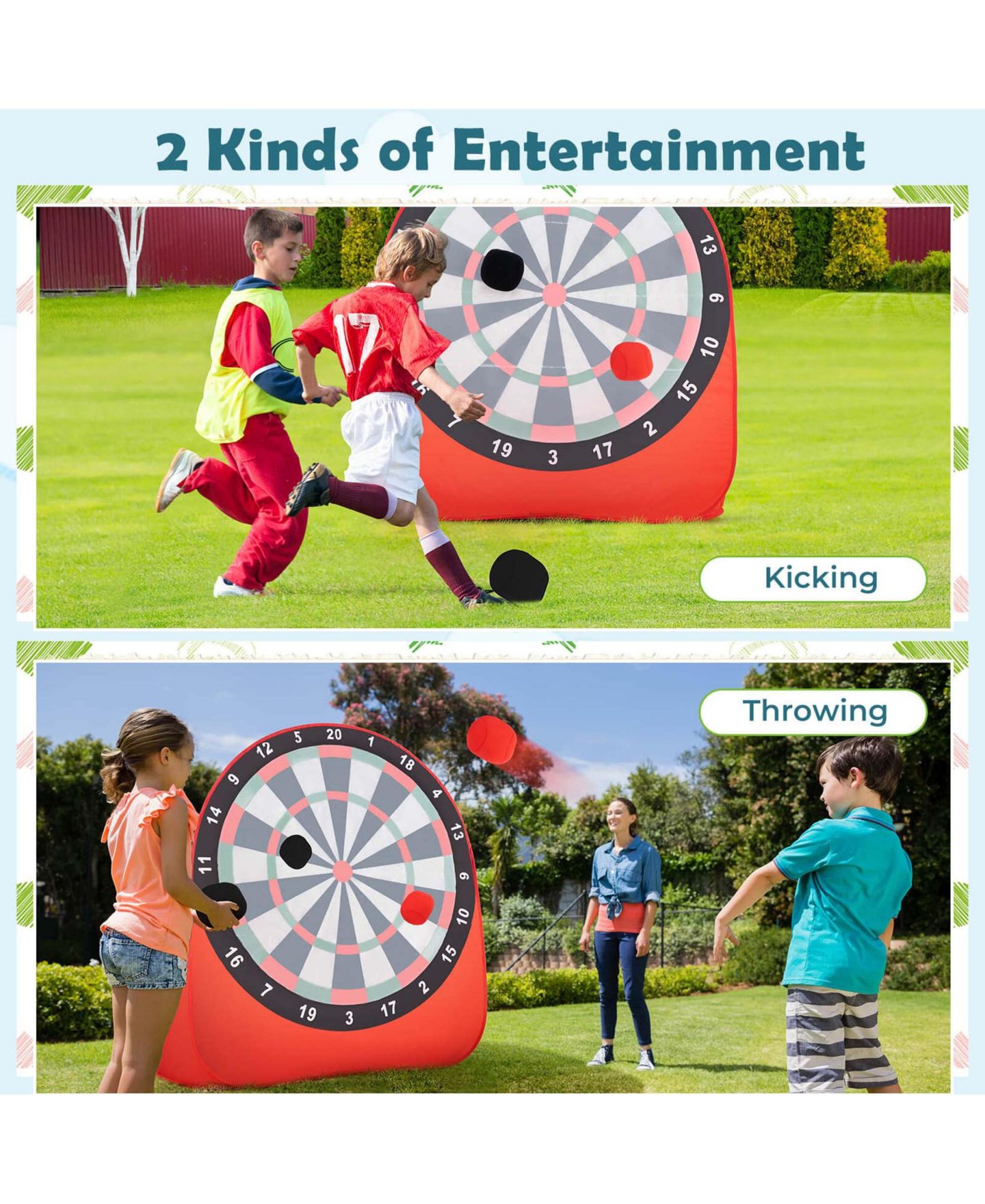 Детская игрушка Costway Giant Dart Board with 4 Kick Balls, Ages 6+, цвет: Красный — фото 9