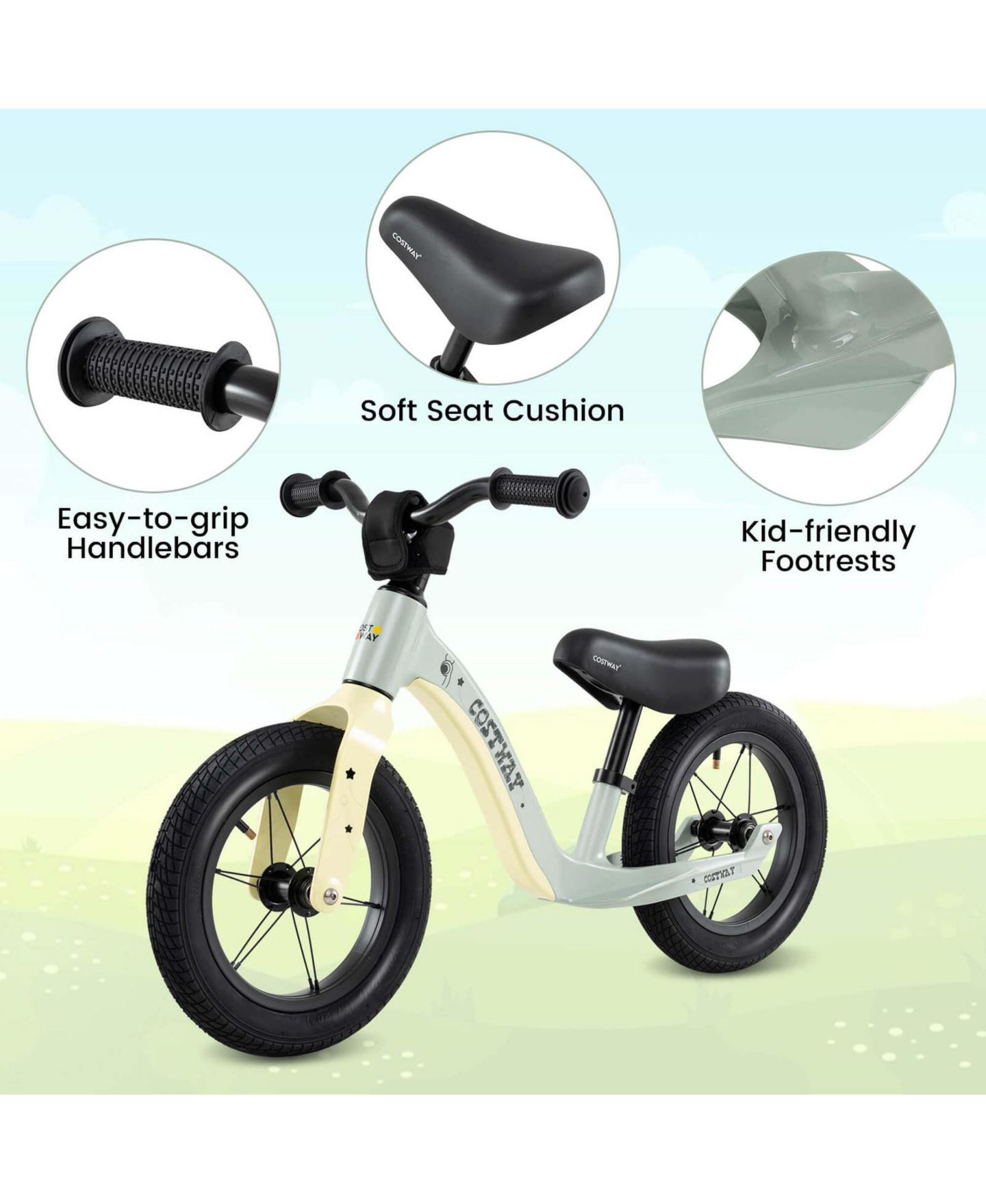 Детская игрушка Costway 12 Inch Lightweight No Pedal Balance Bike, 66 Lbs. Capacity, Ages 3+, цвет: Зелёный — фото 11