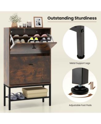 MDF and Metal Industrial Shoe Storage Cabinet with 2 Flip Drawers and Bottom Shelf