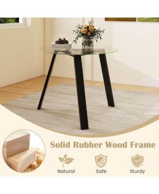 36" Round Glass Dining Table for 4 with Tempered Glass Tabletop Rubber Wood Frame