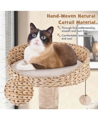 65" Cattail Cat Tower with Jute Scratching Posts Perch Basket Bed Dangling Balls