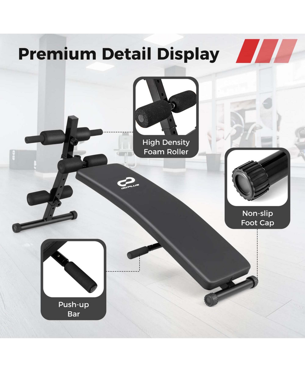 Costway Adjustable Decline Sit Up Bench for Exercise with High Density Foam Cushioned Seat