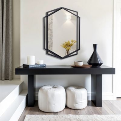 32" Black Metal Hexagon Frame Wall Accent Mirror Wall Mounted Bathroom Vanity Mirror Decor