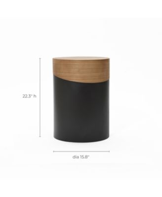 Natural Wood and Metal Round Drum Modern Accent End Side Table