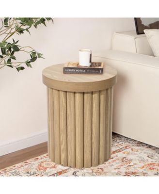 Wood Fluted Round Side Table Mid Century Modern Small End Table for Small Spaces
