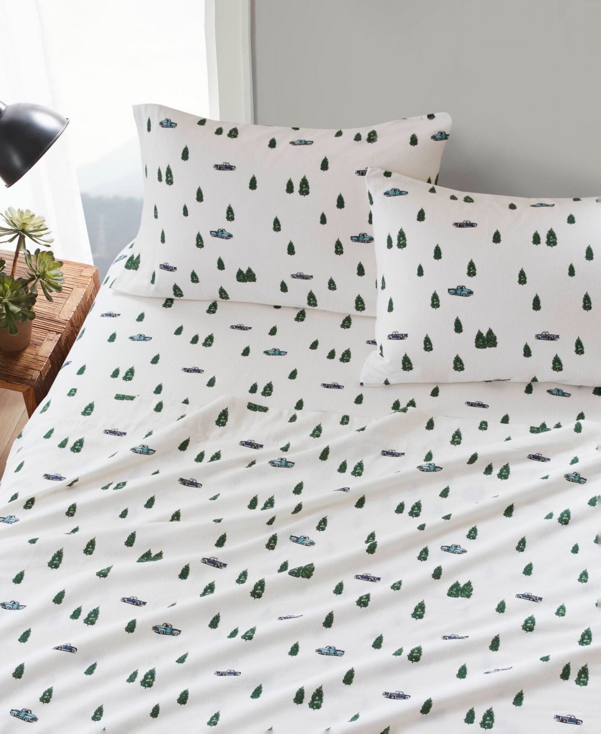 Woolrich Printed Flannel 4-pc. Sheet Set, King In Green Trees Trucks