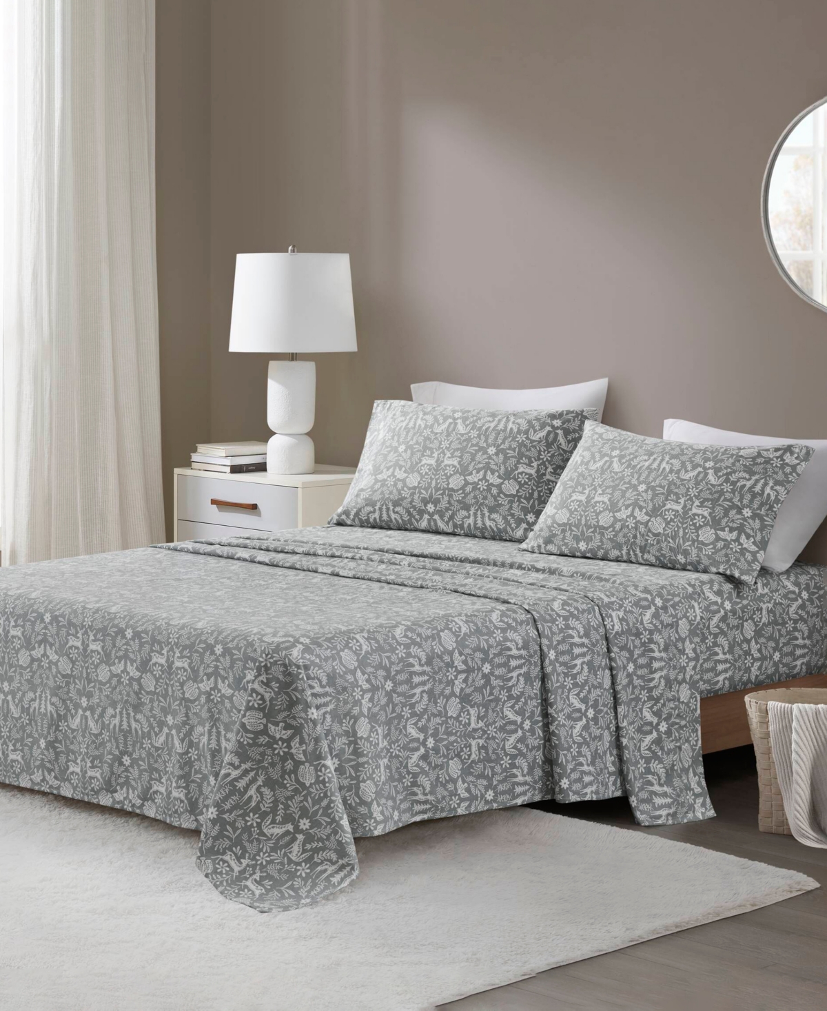 Beautyrest Extra Deep Pocket Cotton Flannel 4-pc. Sheet Set, Full In Sage Winter Fauna