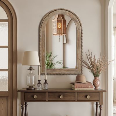 39-Inch Wood Framed Arch Wall Mirror Accent Vanity Mirror Hanging Decor Large Wall Mounted Mirror