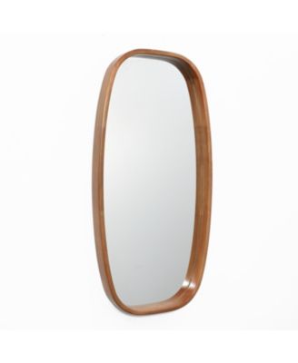 Natural Rubberwood Frame Rounded Rectangle Wall Mirror