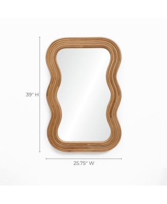 39-Inch Tall Rectangular Natural Cork Wood Wavy Frame Accent Wall Mirror