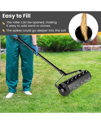 21" Manual Lawn Aerator Grass Aeration Tool with Handle, Fillable with Sand or Stone