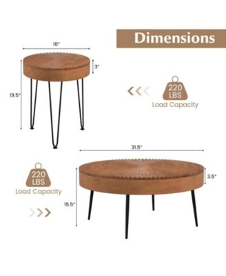 Farmhouse Round CoffeeTable Set of 2 End Table Natural Finish for Living Room Coffee
