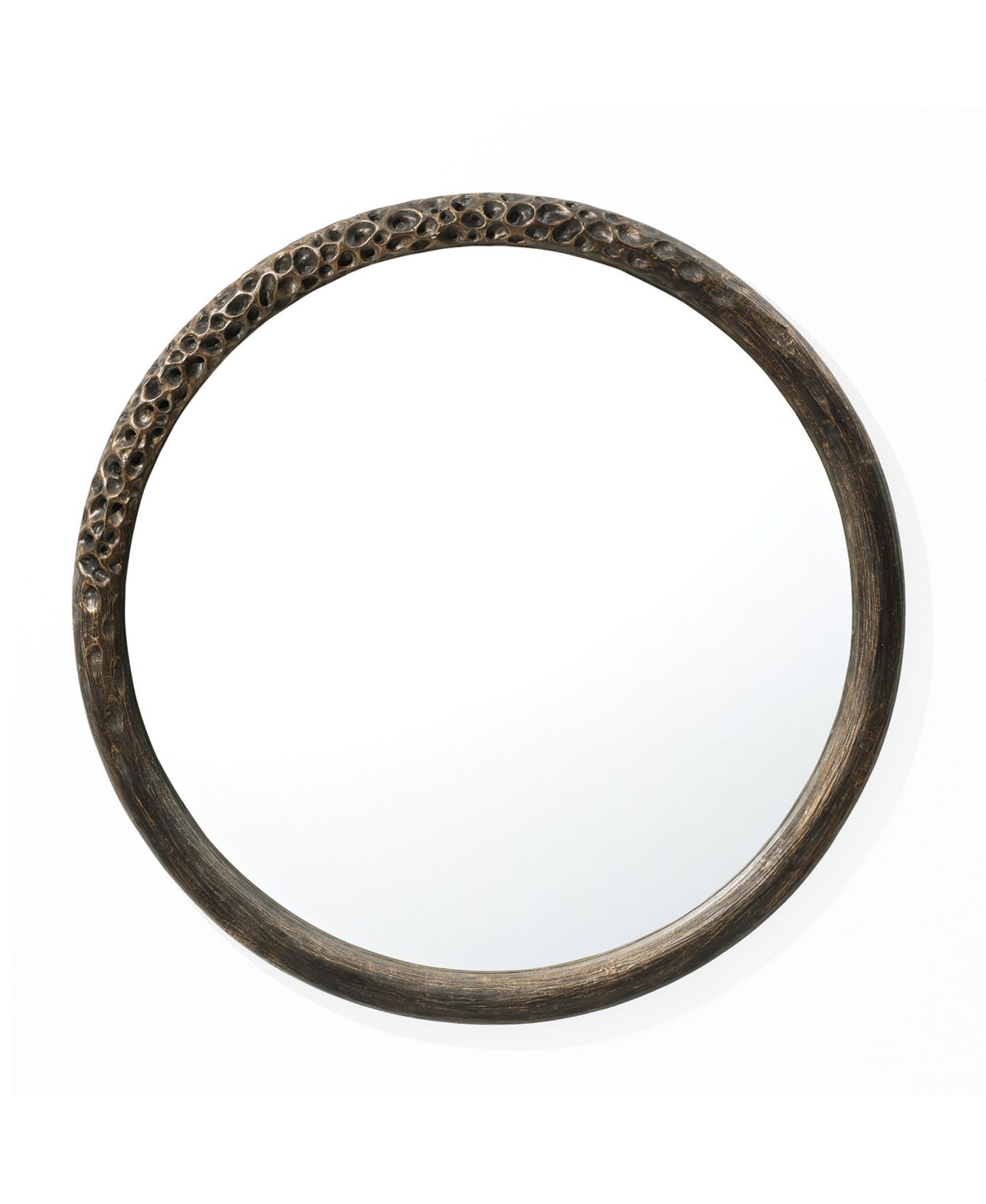 Luxenhome 32-inch Round Brown Crater Mgo Frame Wall Mirror