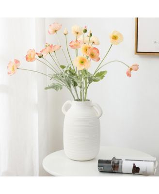 White Ceramic Jug 9.9-Inch Tall Round Vase