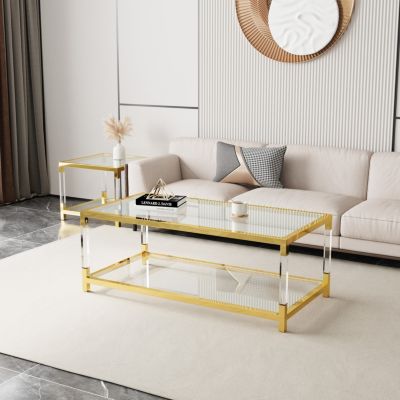  Gold Metal & Acrylic Coffee Table