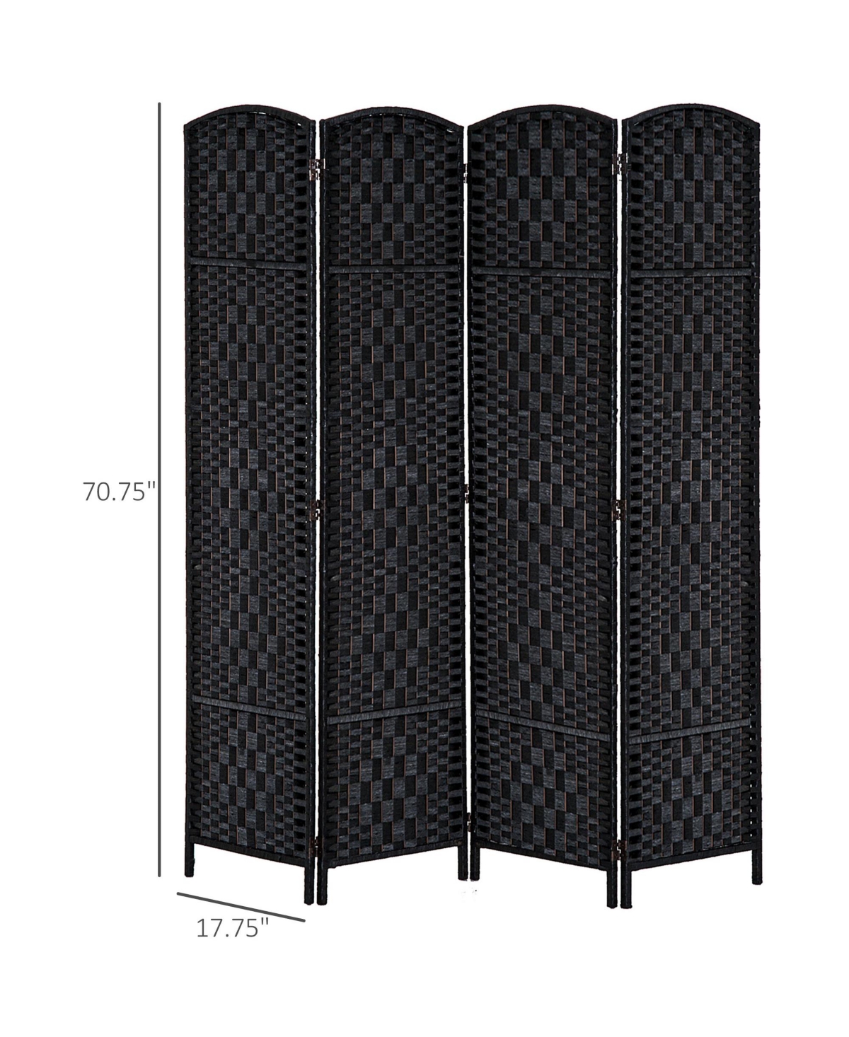 Streamdale Furniture 6' Tall Wicker Weave 4 Panel Room Divider Privacy Screen -- Black