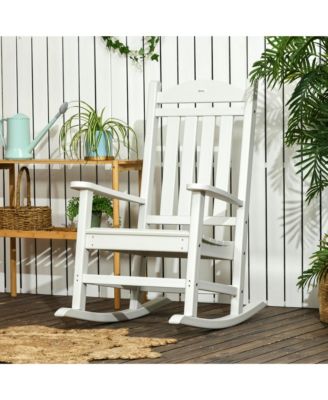 Outdoor Rocking Chair, All Weather-Resistant HDPE Rocking Patio Chairs with Rustic High Back, Armrests, Oversized Seat and Slatted Backrest, 350lbs Weight Capacity, White