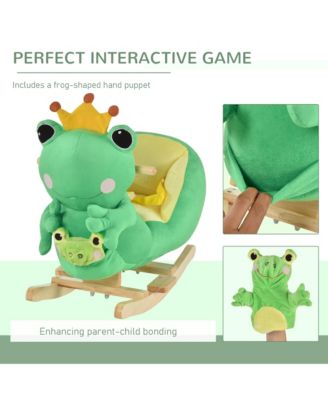 Kids Ride-On Rocking Horse Toy Frog Style Rocker with Fun Music, Seat Belt & Soft Plush Fabric Hand Puppet for Children 18-36 Months