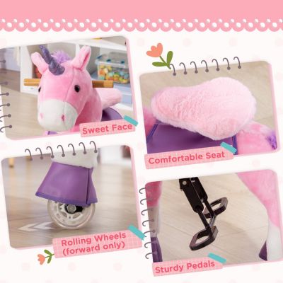 Ride On Real Walking Unicorn with Sparkly Horn, Soft Plush Ride On Rocking Horse Bearing 176lbs, Imaginative Interactive Toy for Kids, Unicorn Gifts