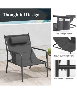 3 PCS Outdoor Bistro Set Breathable Seat Fabric & Cozy Headrest Metal for Yard