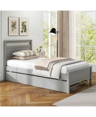 Twin Size Platform Bed with Trundle Pull-out Trundle Headboard & Footboard