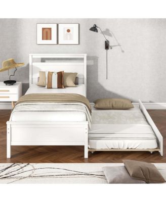 Twin Size Platform Bed with Trundle Pull-out Trundle Headboard & Footboard