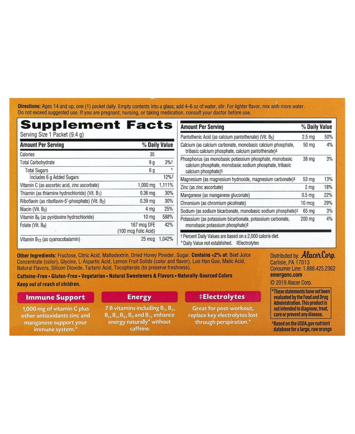 Emergen-c Vitamin C Pink Lemonade 1 000 mg Packets - 0.33 oz (9.4 g) Each