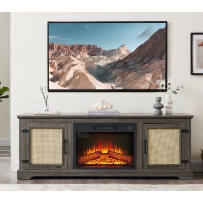 Rattan TV Stand with Fireplace