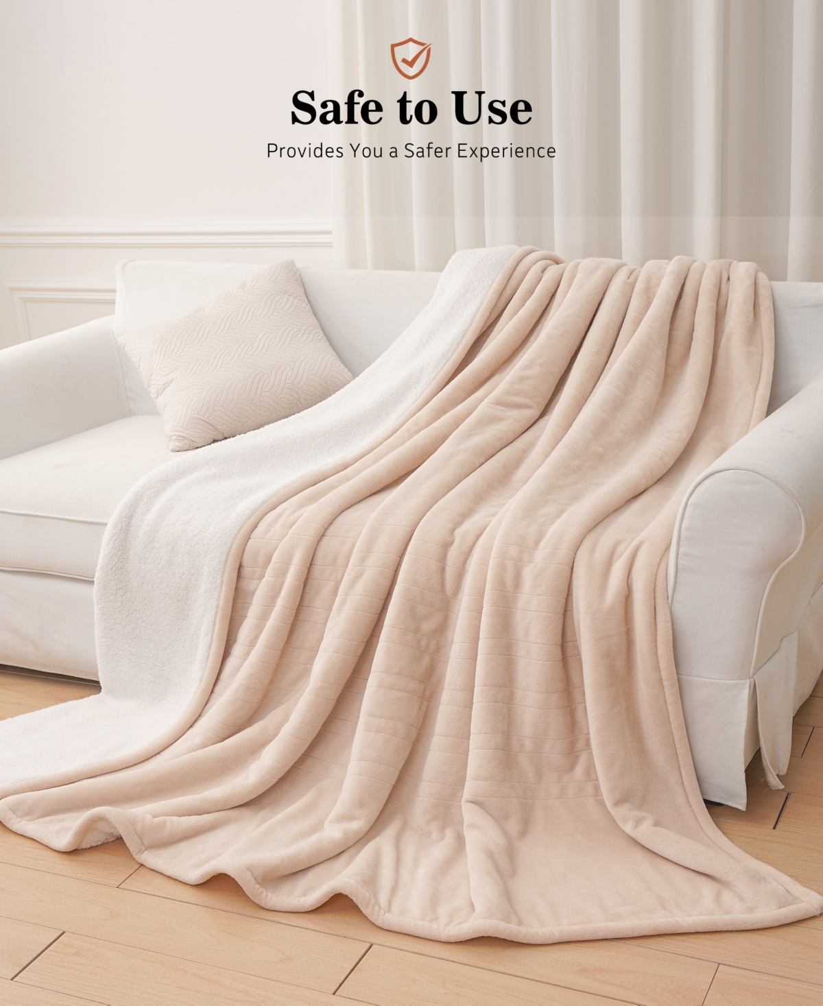 Sealy Heated Flannel And Sherpa Blanket, King In Beige