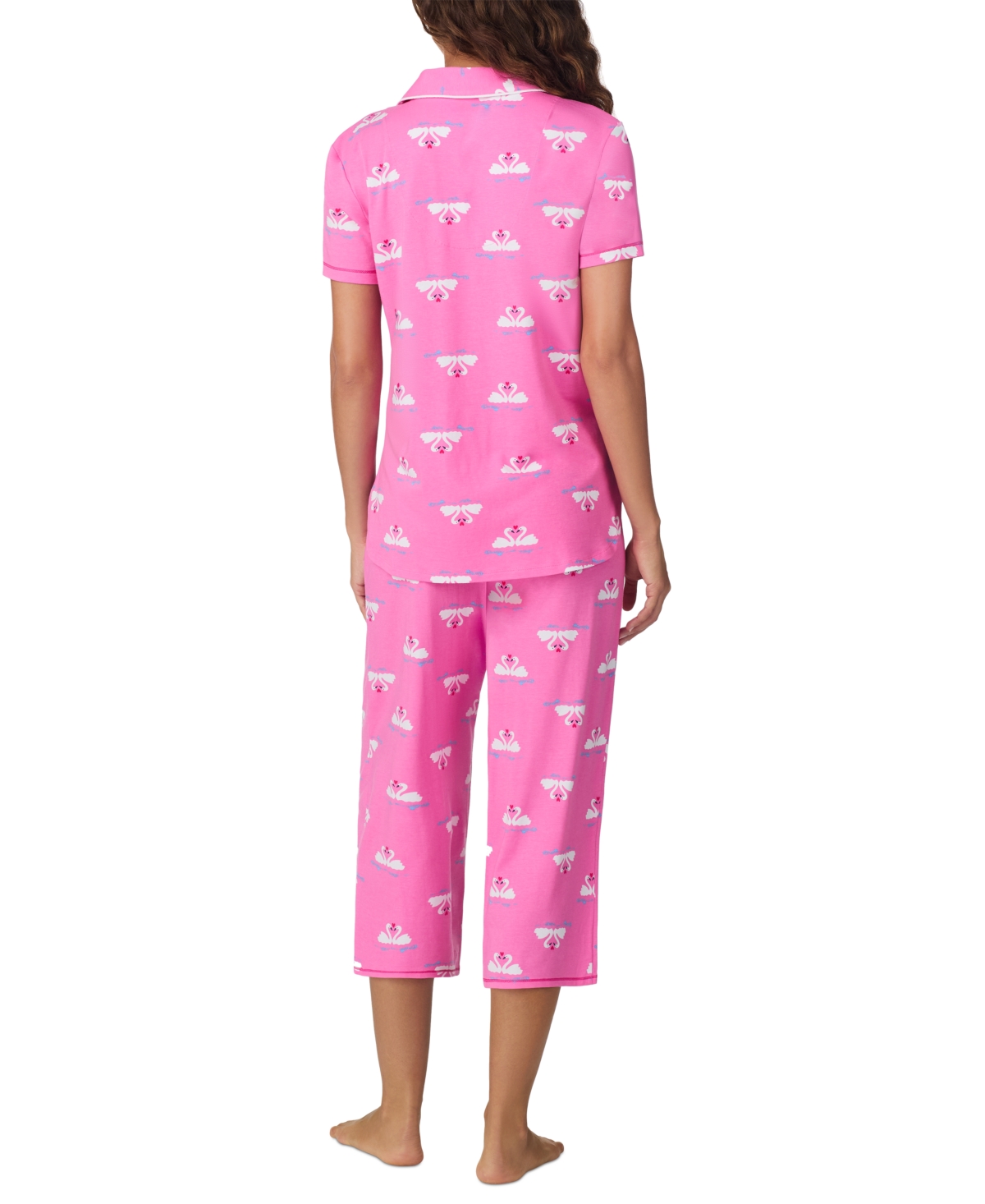 Shop Cuddl Duds Women's Cropped Short-sleeve Pajama Set In Pink Print