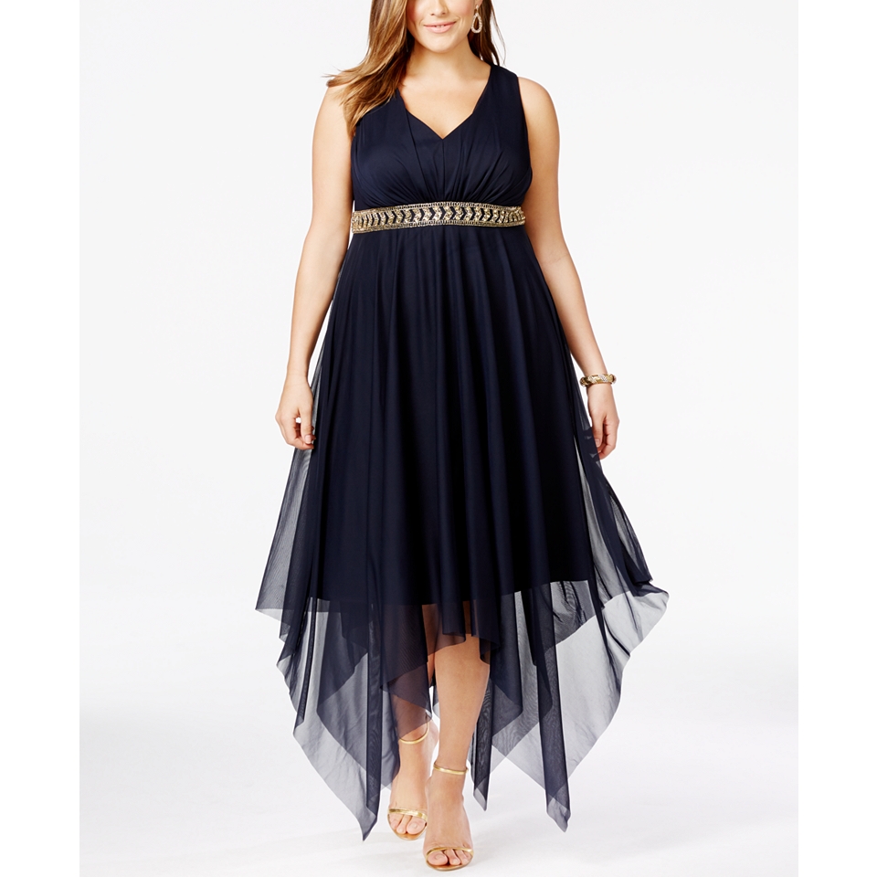 Betsy & Adam Plus Size Embellished High Low Cocktail Dress