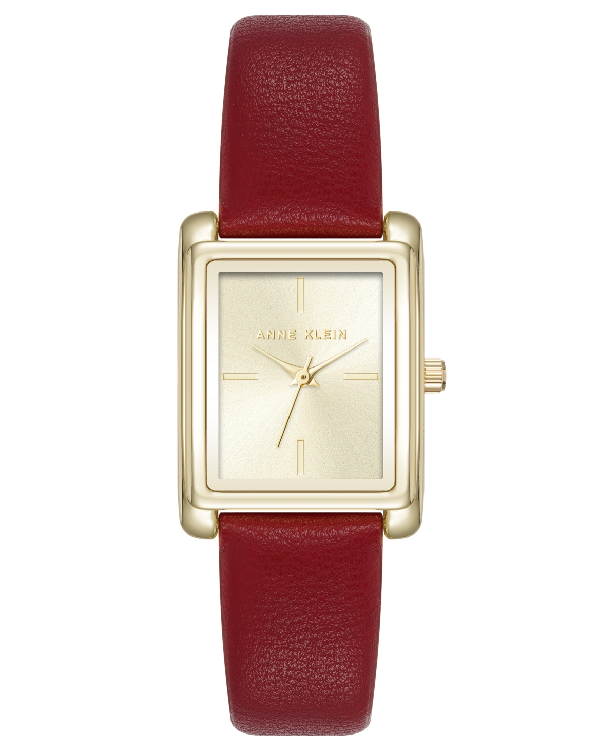Anne Klein Women's Quartz Rectangular Red Faux Leather And Gold-tone Alloy Metal Watch, 24mm In Red,gold-tone