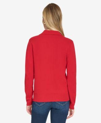 Women's Solid Button V Neck Polo Sweater