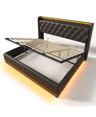 King Upholstered Bed with LED Lighting, Storage, and USB Charging Ports